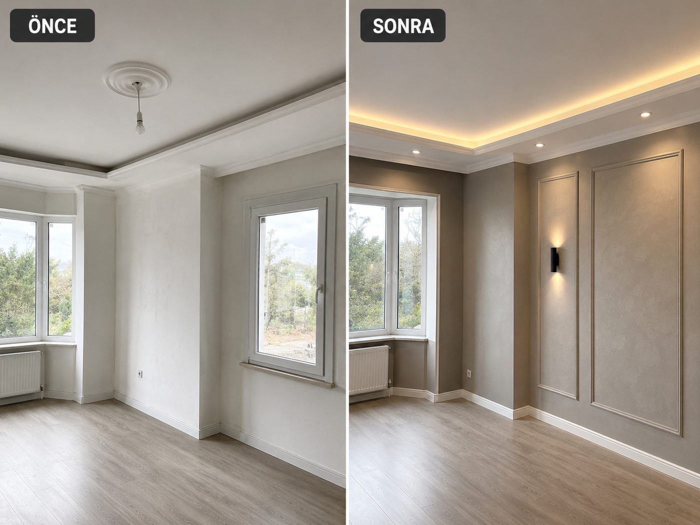 Bozyaka iç cephe boya öncesi ve sonrası